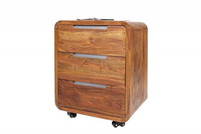 Conteneur roulant robuste CUBUS 60 cm Bois de Palissandre Sheesham finition Pierre 3 tiroirs - 35896