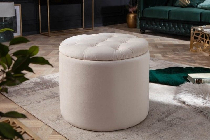 Tabouret élégant MODERN BAROQUE 50 cm panier de rangement en velours champagne - 40738