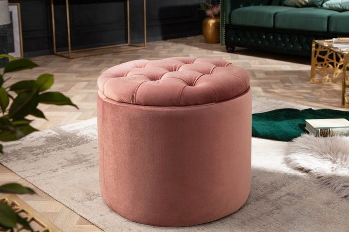 Tabouret élégant MODERNE BAROQUE 50cm panier de rangement en velours vieux rose - 40736