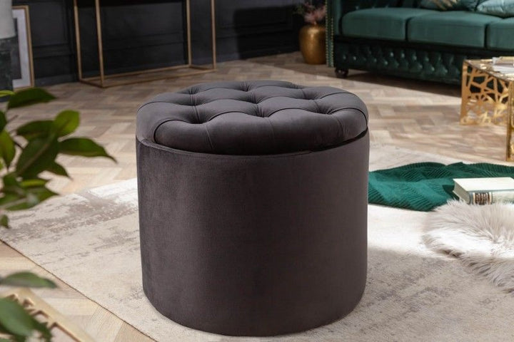 Tabouret élégant MODERN BAROQUE 50cm panier de rangement en velours noir - 40734