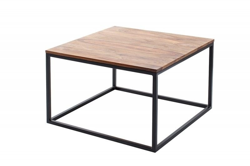 Table basse design ELEMENTS 70cm finition pierre de Sesham structure en fer noir mat bois massif - 38603