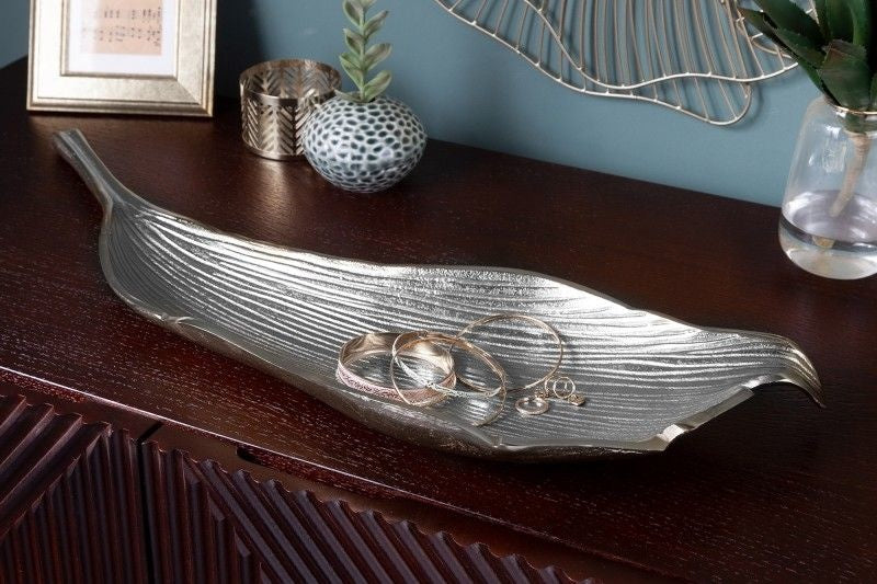Bol décoratif fait main ABSTRACT LEAF 65cm aluminium argenté - 41270