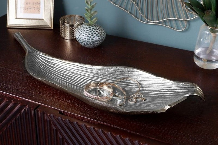 Bol décoratif fait main ABSTRACT LEAF 65cm aluminium argenté - 41270
