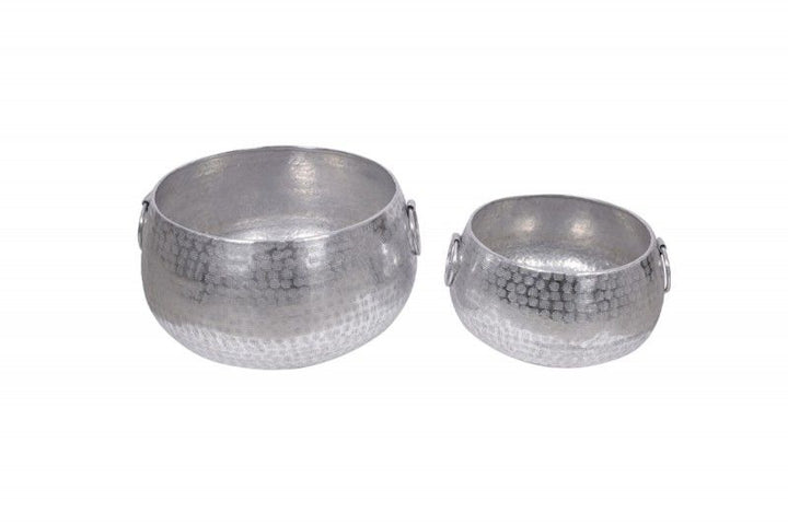 Bols faits à la main, ensemble de 2 pots de fleurs en argent ORIENT au design martelé - 40909