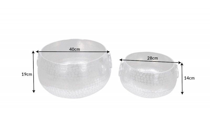 Bols faits à la main, ensemble de 2 pots de fleurs en argent ORIENT au design martelé - 40909