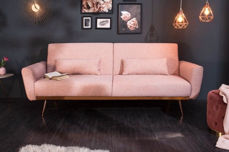 Canapé-lit rétro BELLEZZA 210cm canapé 3 places vieux rose avec coussins - 39913