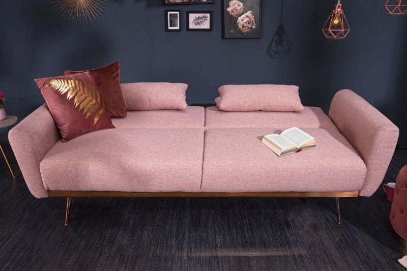 Canapé-lit rétro BELLEZZA 210cm canapé 3 places vieux rose avec coussins - 39913