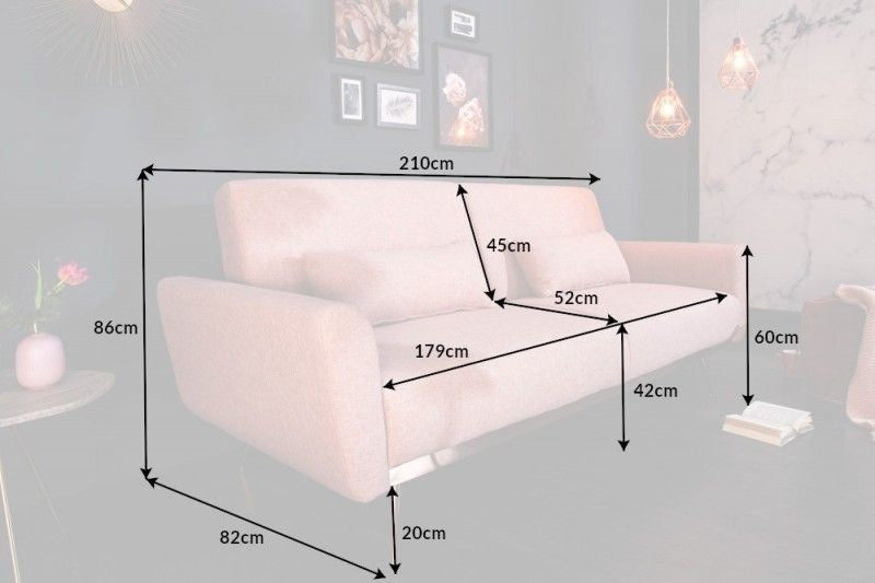 Canapé-lit rétro BELLEZZA 210cm canapé 3 places vieux rose avec coussins - 39913