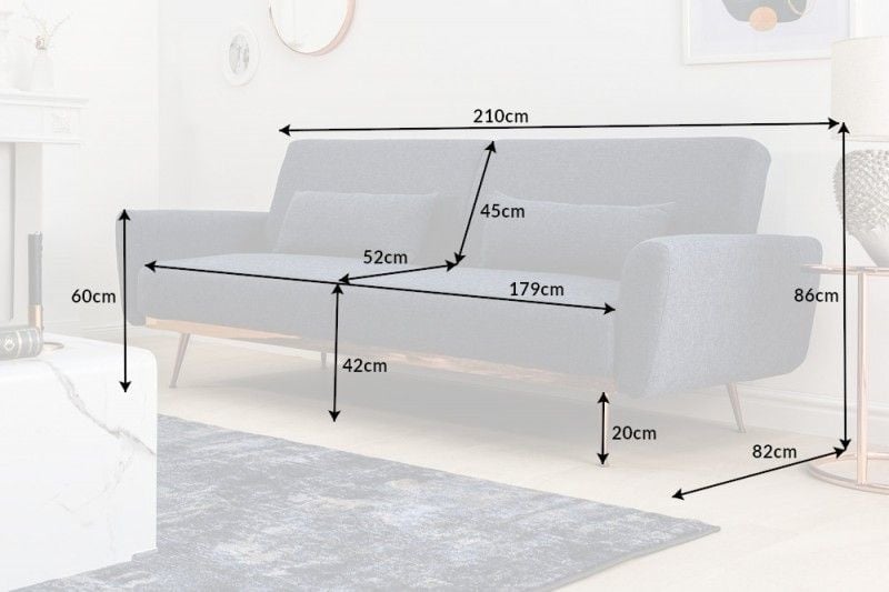 Canapé-lit rétro BELLEZZA 210cm bleu canapé 3 places avec coussins - 40025