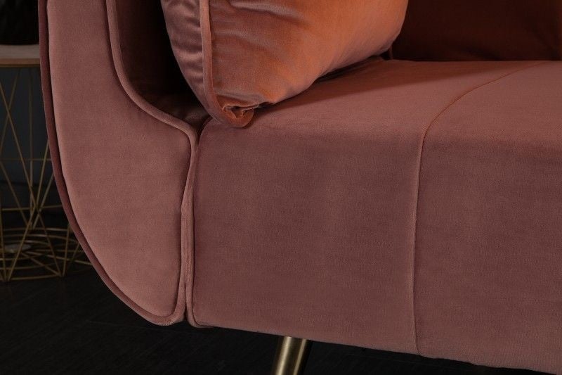 Canapé lit rétro DIVANI 220cm velours vieux rose pieds dorés fonction lit canapé 3 places - 40091
