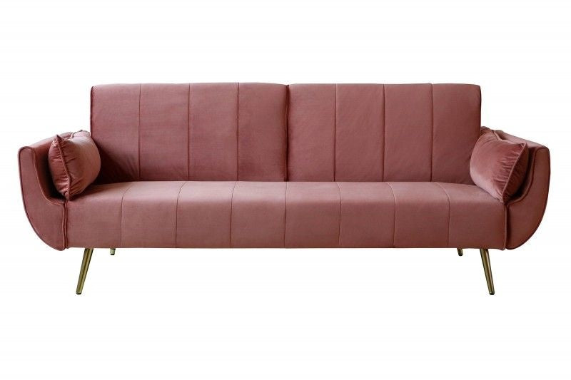 Canapé lit rétro DIVANI 220cm velours vieux rose pieds dorés fonction lit canapé 3 places - 40091