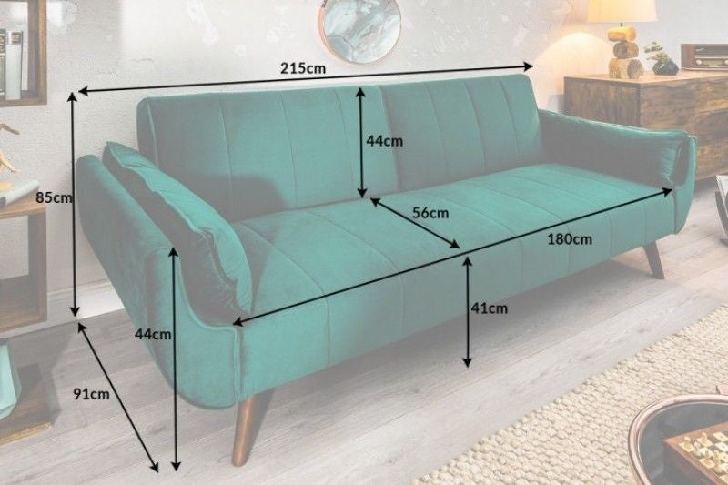 Canapé lit rétro DIVANI 220 cm canapé 3 places en velours vert émeraude avec fonction lit - 40089