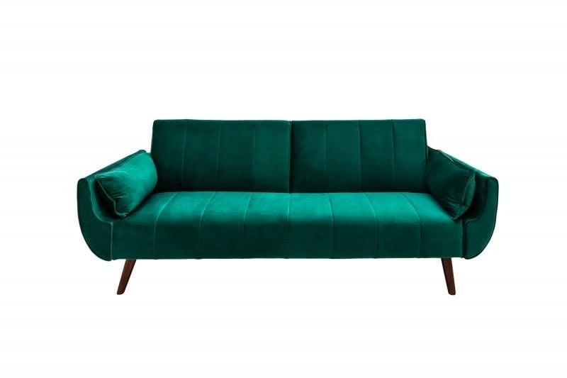 Canapé lit rétro DIVANI 220 cm canapé 3 places en velours vert émeraude avec fonction lit - 40089
