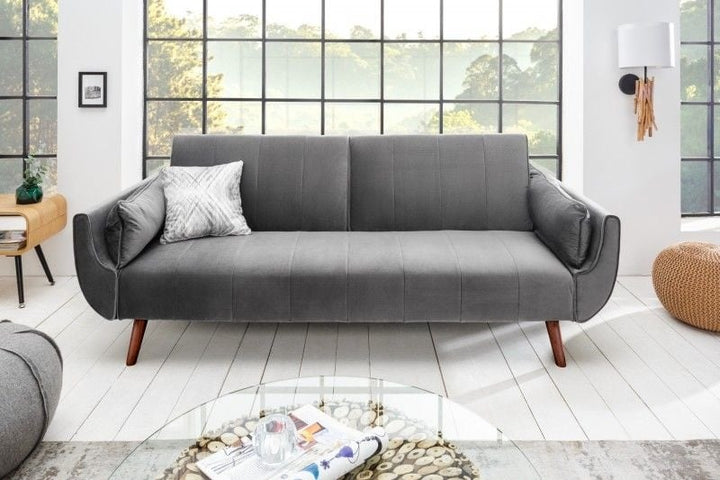 Canapé lit rétro DIVANI 220cm canapé 3 places en velours gris argenté avec fonction lit - 40087