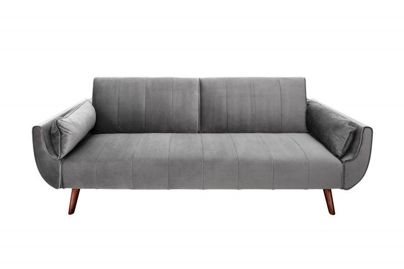 Canapé lit rétro DIVANI 220cm canapé 3 places en velours gris argenté avec fonction lit - 40087