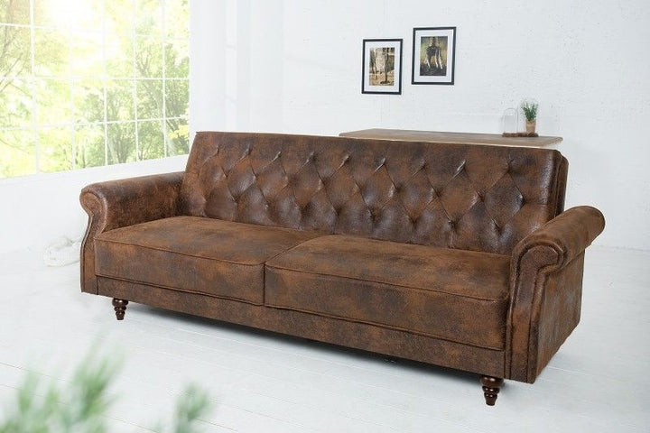 Canapé Chesterfield 3 places MAISON BELLE AFFAIRE 220cm marron antique 3 places avec fonction couchage - 40082