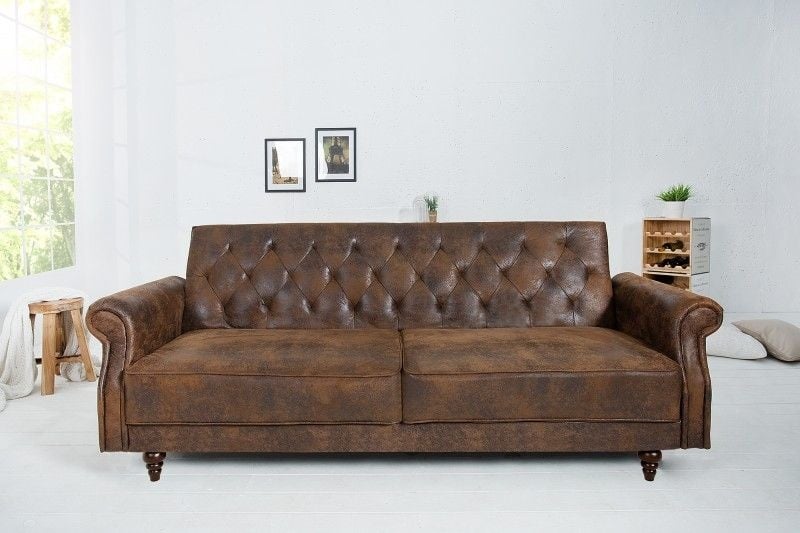 Canapé Chesterfield 3 places MAISON BELLE AFFAIRE 220cm marron antique 3 places avec fonction couchage - 40082