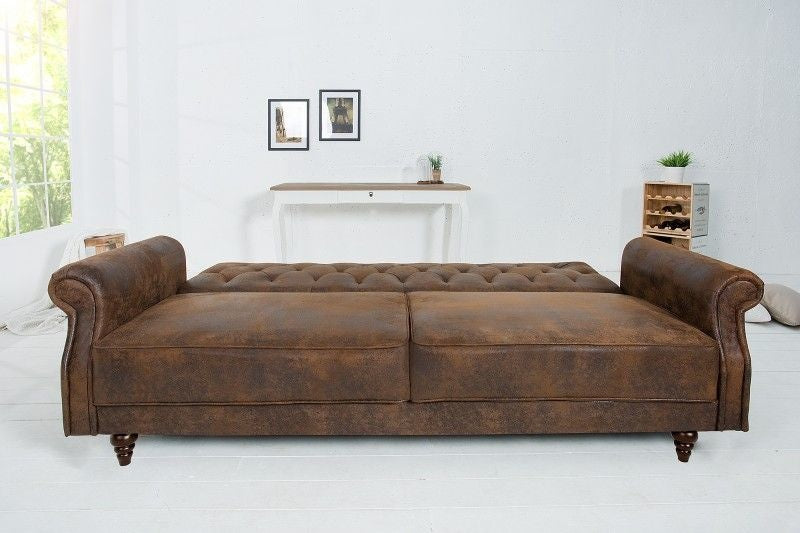 Canapé Chesterfield 3 places MAISON BELLE AFFAIRE 220cm marron antique 3 places avec fonction couchage - 40082