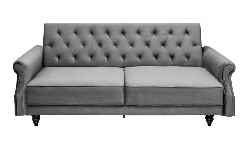 Canapé Chesterfield 3 places MAISON BELLE AFFAIRE 220cm velours gris 3 places avec fonction couchage - 40083
