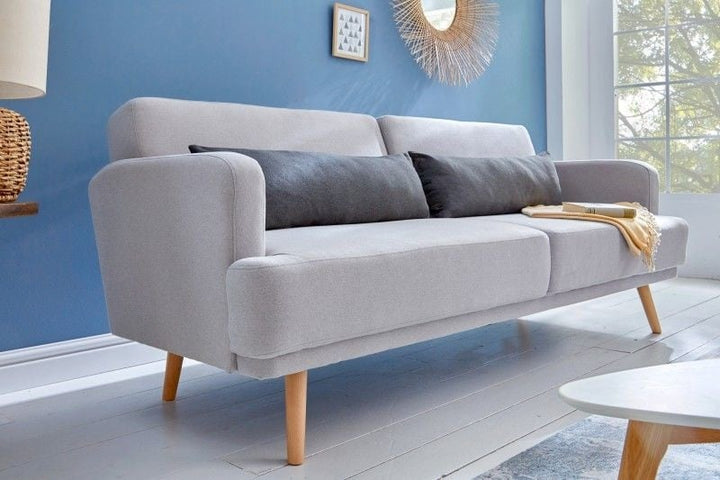 Élégant canapé 3 places STUDIO 200 cm gris avec coussin avec fonction couchage - 39464