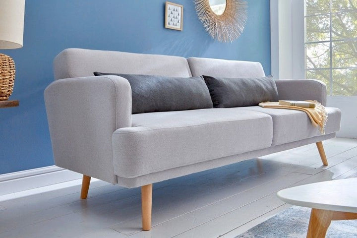 Élégant canapé 3 places STUDIO 200 cm gris avec coussin avec fonction couchage - 39464