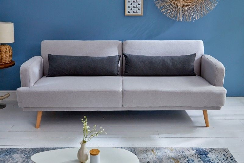 Élégant canapé 3 places STUDIO 200 cm gris avec coussin avec fonction couchage - 39464