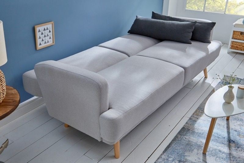 Élégant canapé 3 places STUDIO 200 cm gris avec coussin avec fonction couchage - 39464