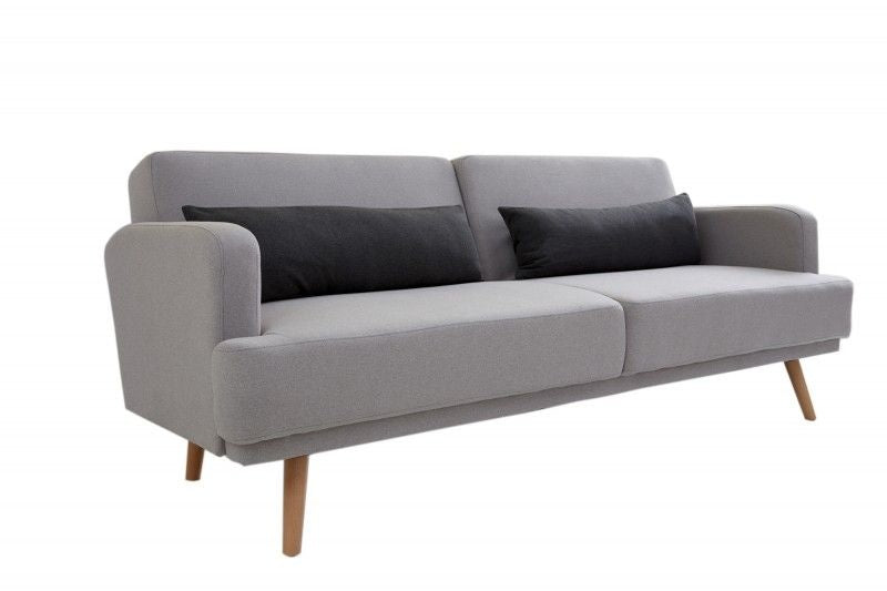 Élégant canapé 3 places STUDIO 200 cm gris avec coussin avec fonction couchage - 39464