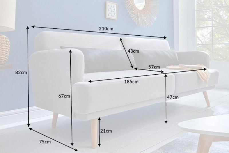 Élégant canapé 3 places STUDIO 200 cm gris avec coussin avec fonction couchage - 39464