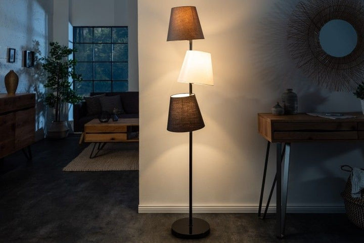 Lampadaire design LEVELS 163cm noir-gris avec 3 abat-jour en lin - 39674
