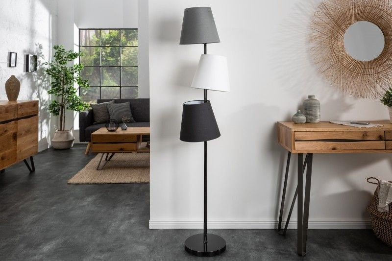 Lampadaire design LEVELS 163cm noir-gris avec 3 abat-jour en lin - 39674
