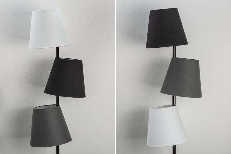 Lampadaire design LEVELS 163cm noir-gris avec 3 abat-jour en lin - 39674