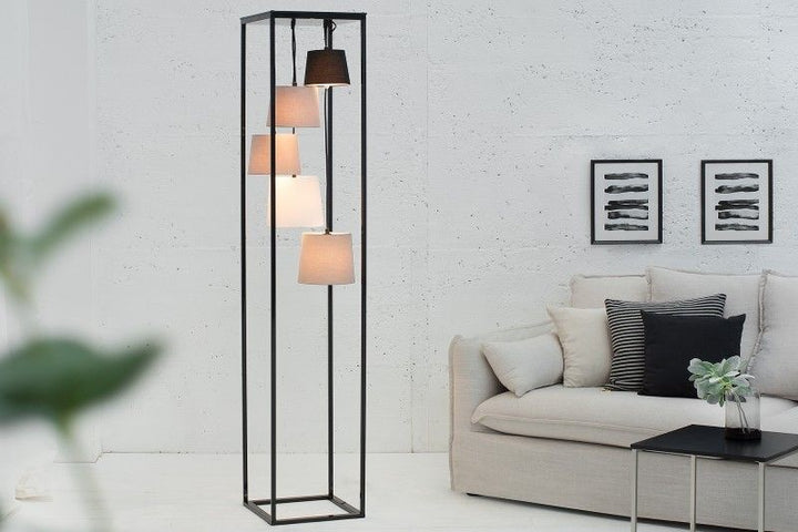 Lampadaire design LEVELS 180cm noir-gris 5 abat-jour en lin - 38685