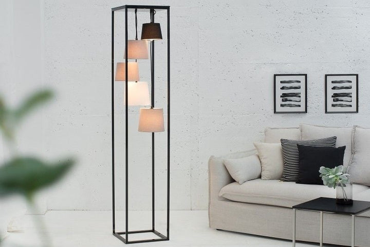 Lampadaire design LEVELS 180cm noir-gris 5 abat-jour en lin - 38685