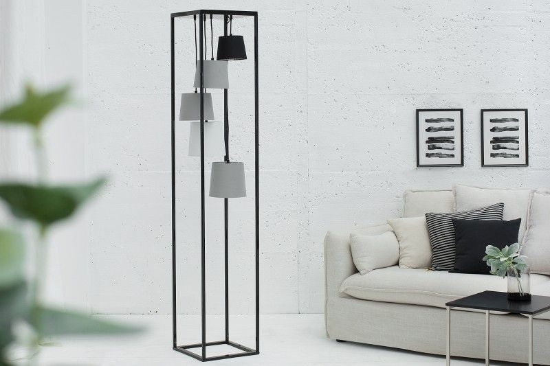 Lampadaire design LEVELS 180cm noir-gris 5 abat-jour en lin - 38685