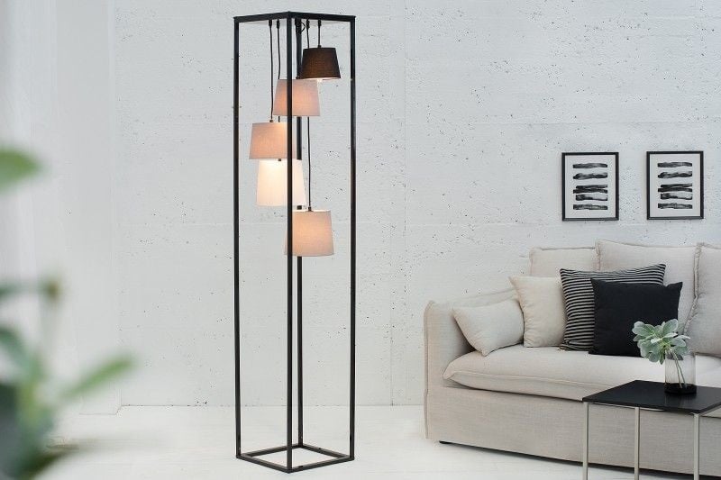 Lampadaire design LEVELS 180cm noir-gris 5 abat-jour en lin - 38685
