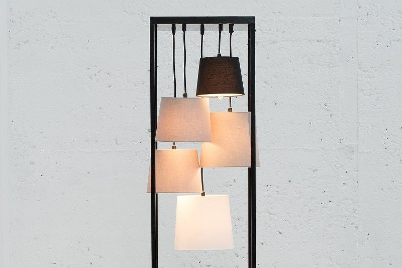 Lampadaire design LEVELS 180cm noir-gris 5 abat-jour en lin - 38685