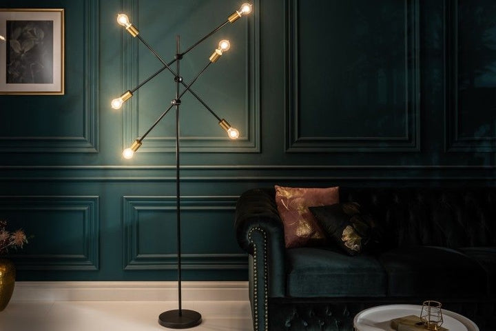 Élégant lampadaire VARIATION 193cm noir doré avec six lampes tournantes - 40776