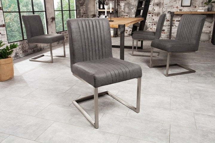 Chaise cantilever moderne BIG ASTON vintage gris acier inoxydable brossé - 39853