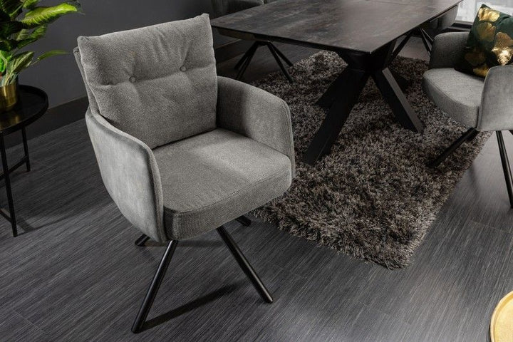 Chaise de bureau BIG GEORGE, structure en velours gris, accoudoir en tissu, noyau à ressorts - 40167