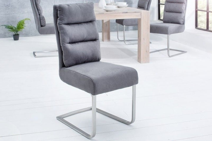 Chaise cantilever design COMFORT gris vintage avec structure en acier inoxydable - 38394