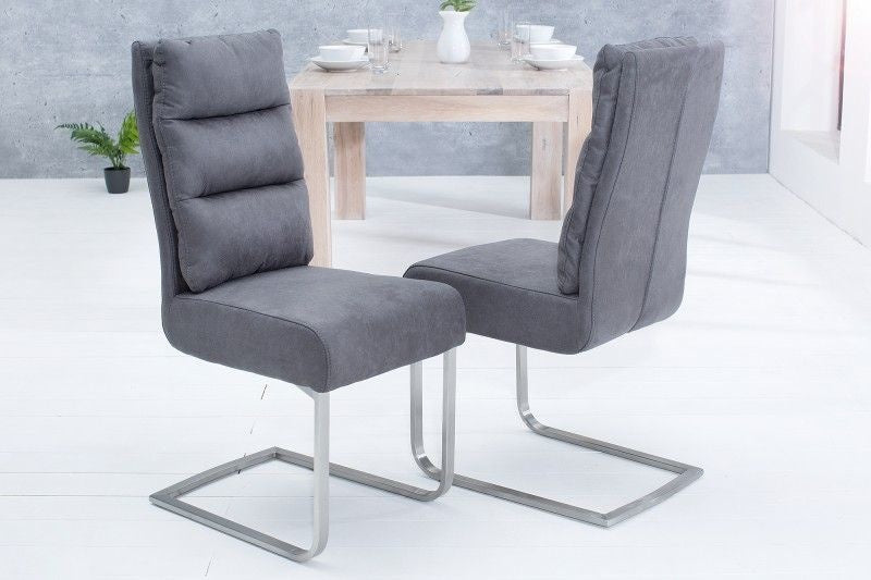 Chaise cantilever design COMFORT gris vintage avec structure en acier inoxydable - 38394