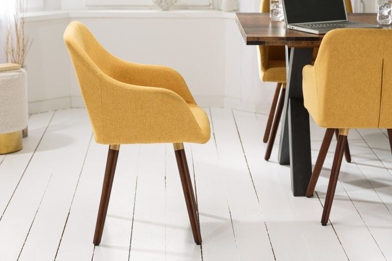Chaise classique design SCANDINAVIA MASTERPIECE jaune moutarde avec accoudoir - 40124