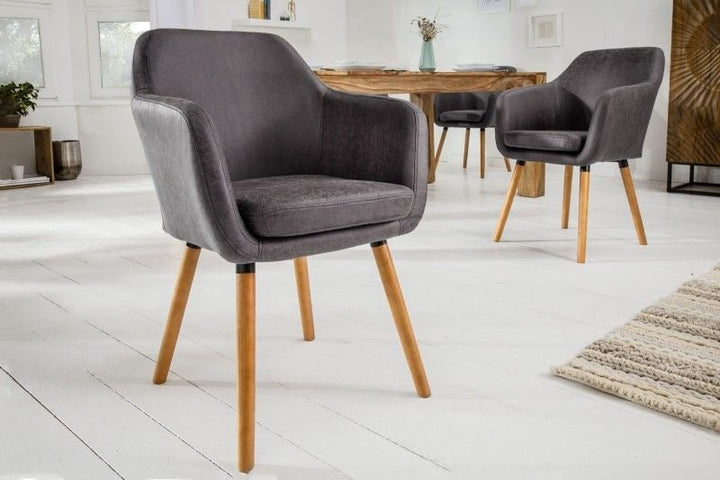 Chaise accoudoir design SUPREME gris vintage avec pieds en bois massif - 38439