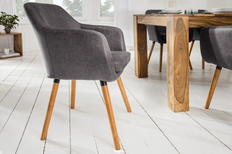 Chaise accoudoir design SUPREME gris vintage avec pieds en bois massif - 38439