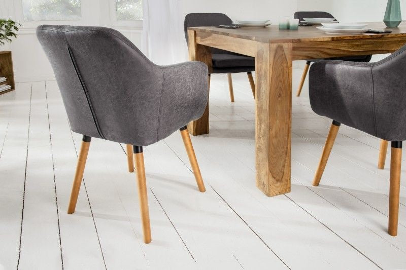 Chaise accoudoir design SUPREME gris vintage avec pieds en bois massif - 38439