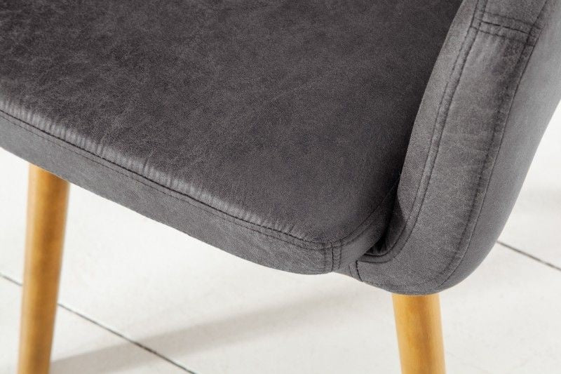 Chaise accoudoir design SUPREME gris vintage avec pieds en bois massif - 38439