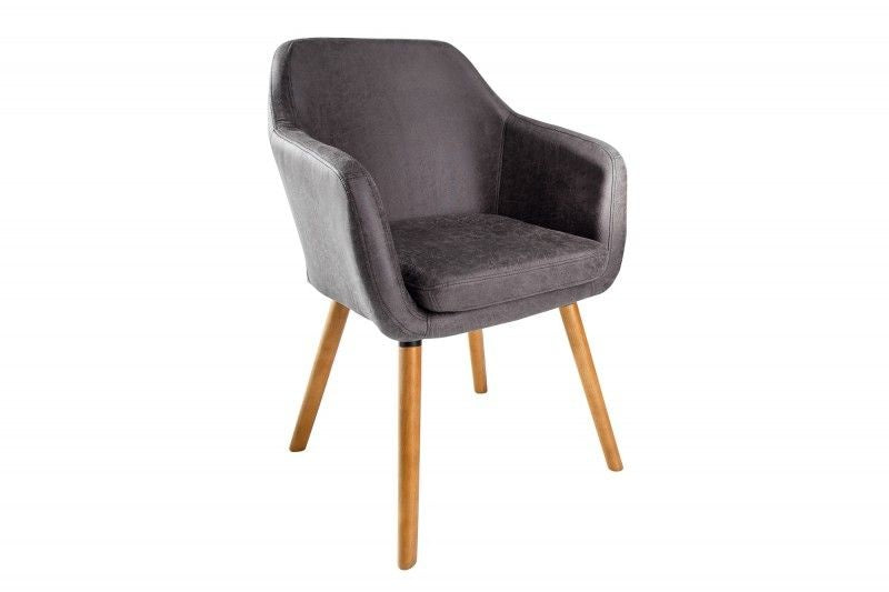 Chaise accoudoir design SUPREME gris vintage avec pieds en bois massif - 38439