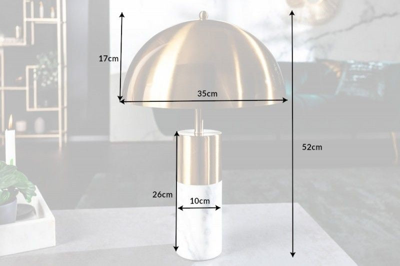 Lampe de table élégante BURLESQUE 52cm dorée avec socle en marbre blanc - 40778