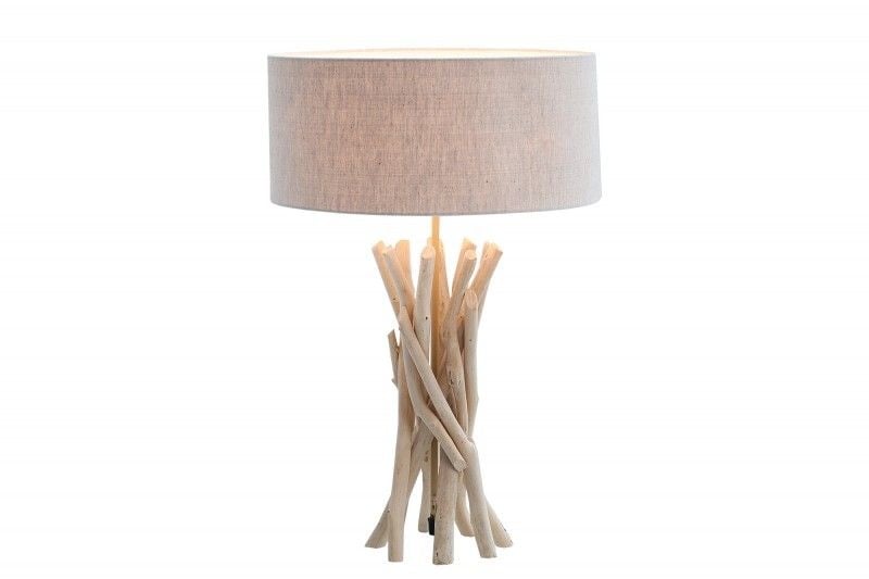 Lampe de table design en bois flotté WILD NATURE 62cm sable avec abat-jour en lin - 38154